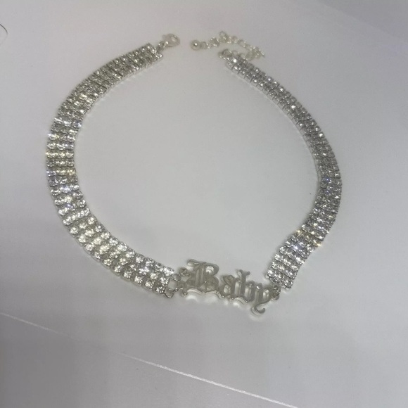 Y2k Sexy Baby Choker Necklace Old English Gangsta Rhinestone 90s Shiny Fashion 1 - Picture 2 of 6